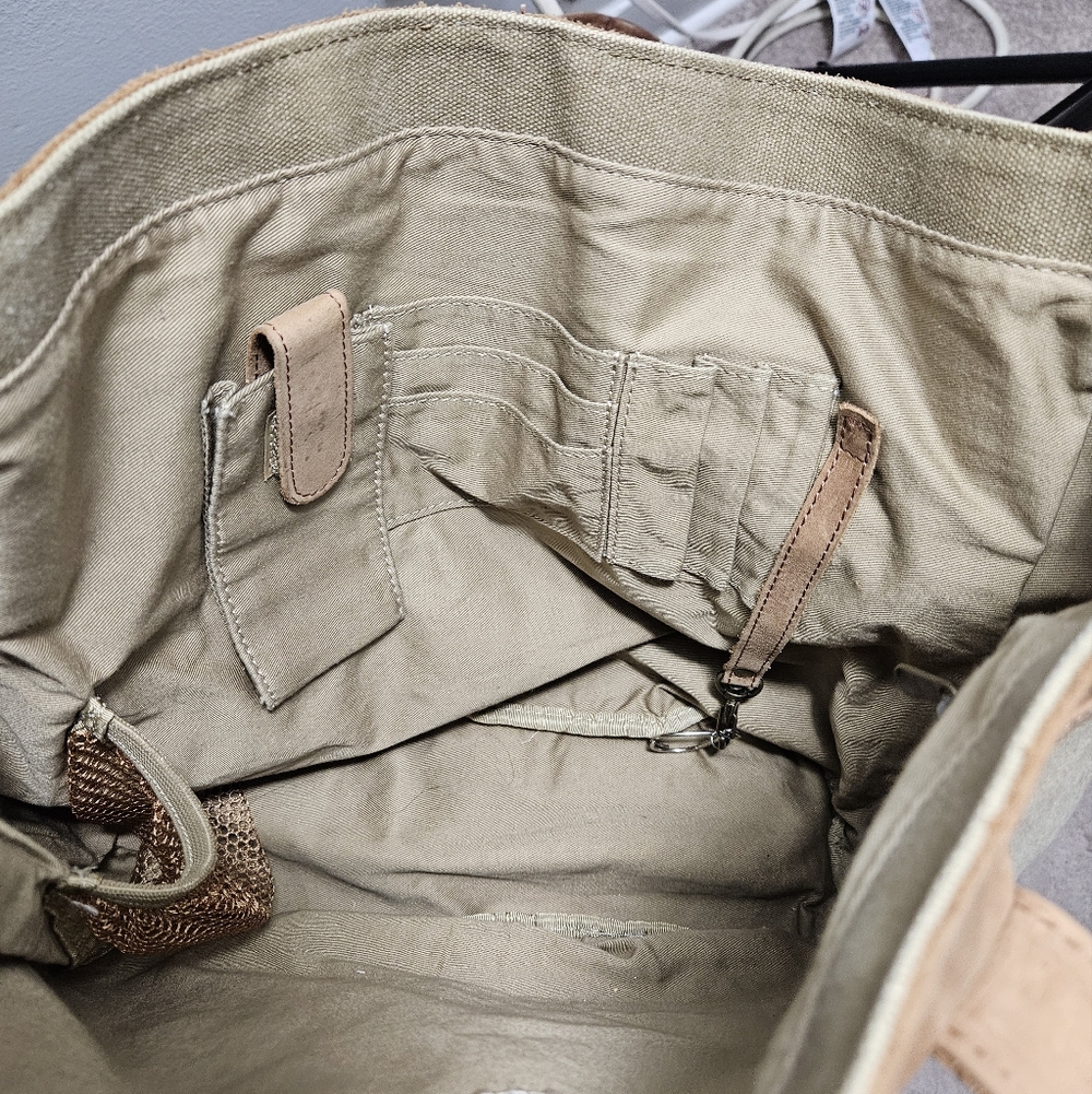 L.L. Bean Vintage Tan Beige Leather Canvas Travel Tote Bag Classic Preppy Purse - Picture 11 of 13